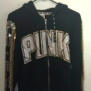 Pink Zip-up Jacket Sequin Sleeves